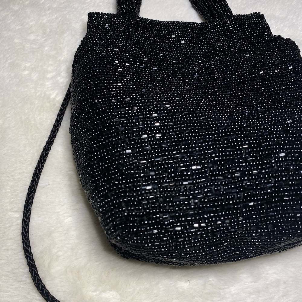 Black Glass-Beaded Evening Bag with Long Strap EUC - Picture 7 of 11